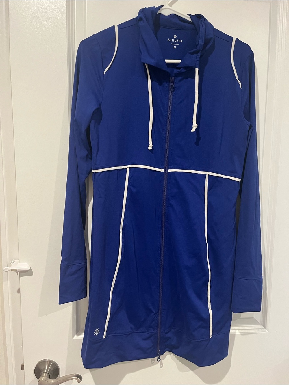 EUC Athleta Royal Blue Spinnaker Sun Jacket Double Zip Long Tunic Sz Medium